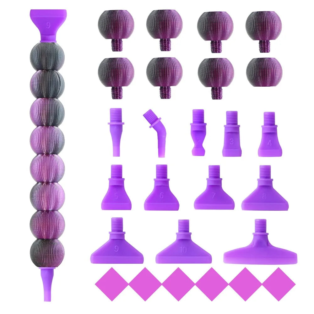 5D Diamond Painting Pen Kit – 12 Pen Tips & Clay Included Diamond Painting Tool Axl Black purple-12Tips