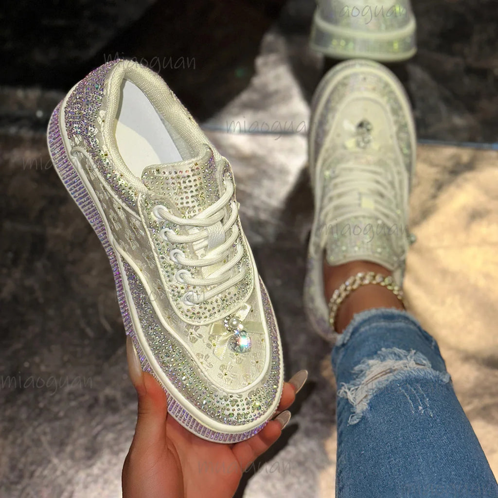 Women's Rhinestone Platform Sneakers – Plus Size Bling Shoes Platform Sneakers Axl