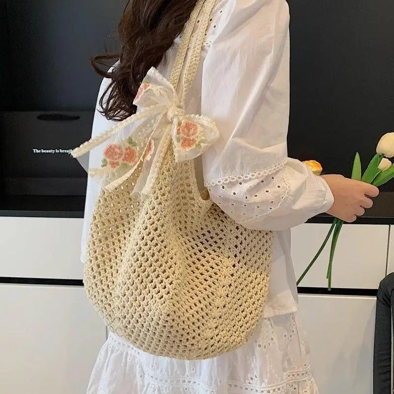 Women's Large Woven Straw Tote Bag – Handmade Beach Shoulder Bag Woven Straw Tote Bag Axl