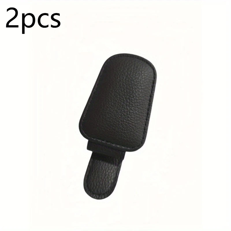 Magnetic PU Leather Car Visor Glasses Holder Clip Car Visor Organizer Axl Black 2pcs