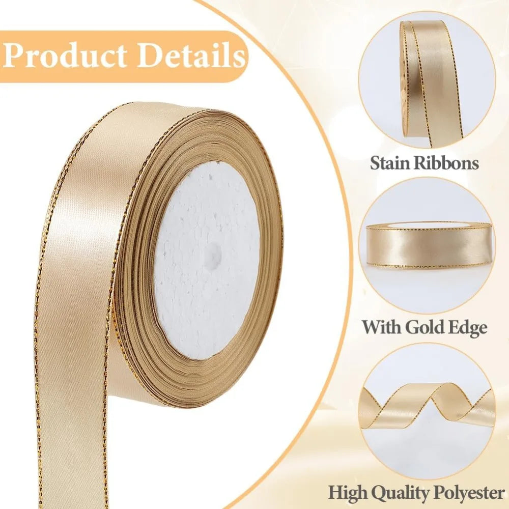 Black & Gold Edge Polyester Ribbon 1 Inch – 24 Yards/Roll Decorative Craft Ribbon Axl