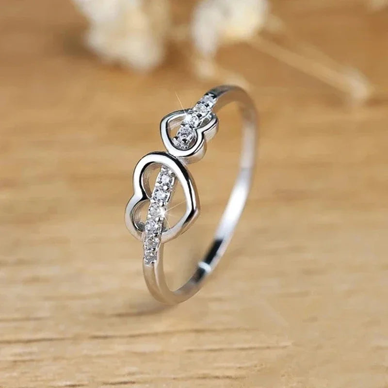 Huitan Double Heart Ring – Cubic Zirconia Women's Fashion Ring Fashion Ring Axl