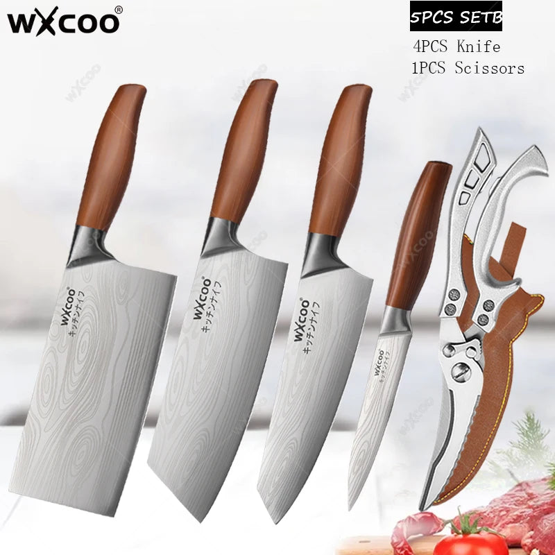 WXCOO Professional Chef Knife Set – Sharp Stainless Steel Kitchen Kitchen Knife Set Axl 5PCS SET B
