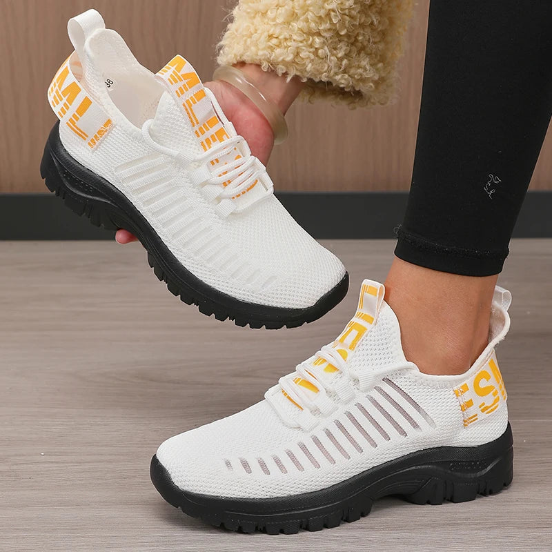 Women's Breathable Mesh Lace-Up Flat Shoes | Anti-Slip Walking Women's Flat Shoes Axl WHITE 38