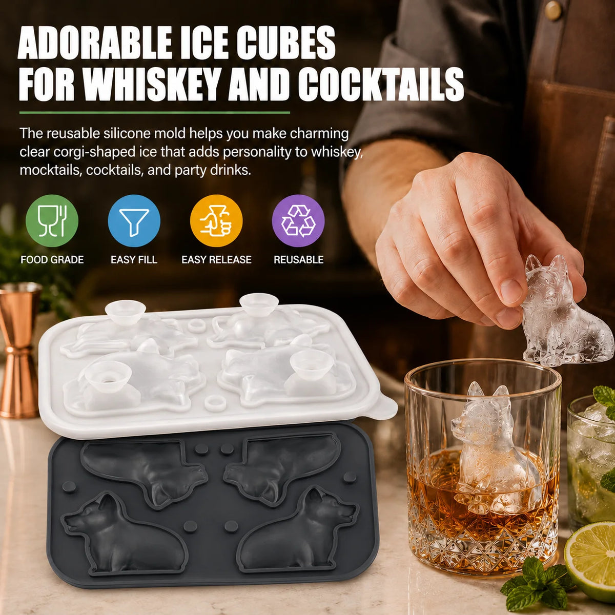 3D Corgi Dog Silicone Ice Cube Tray | Large Novelty Ice Mold Silicone Ice Mold Axl