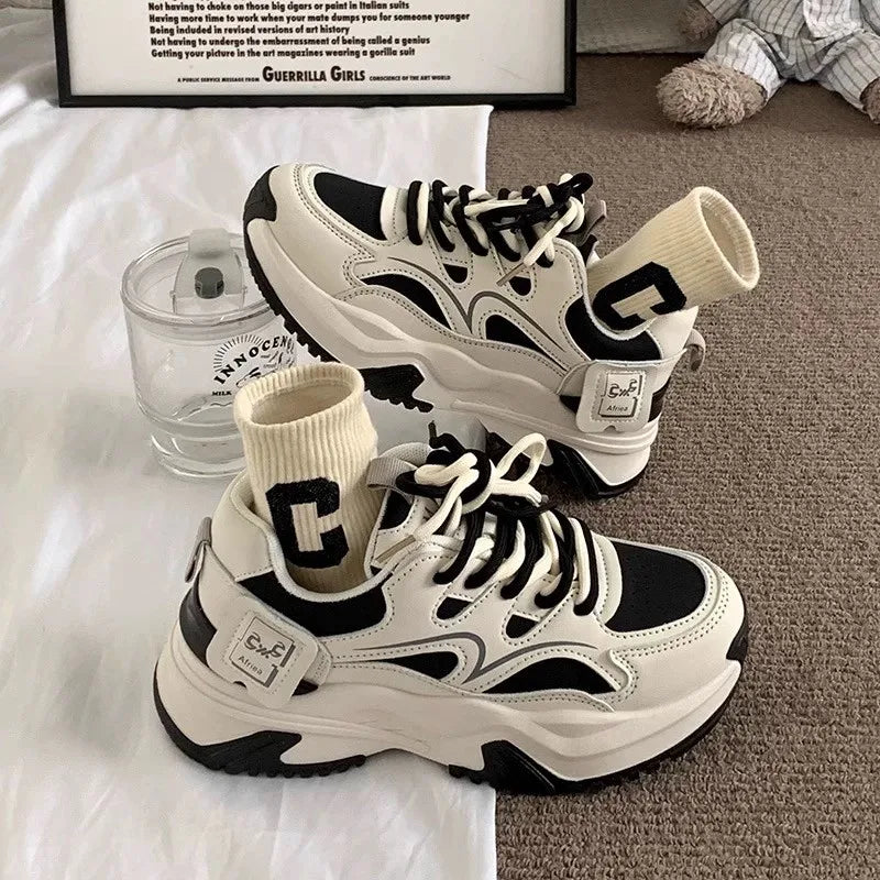 Women's Chunky Platform Sneakers – Lace-Up Mesh Sports Shoes Platform Sneakers Axl black 36