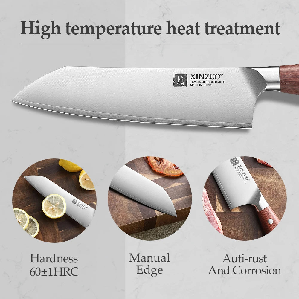 XINZUO 3-Piece Knife Set – Bunka Santoku Utility 440C Steel Kitchen Knife Set Axl