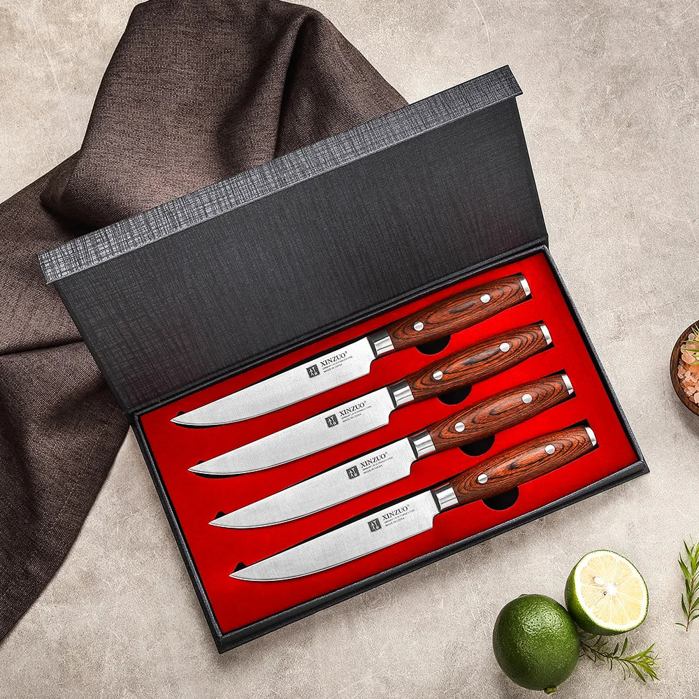 XINZUO 5" Steak Knife Set | German 1.4116 Steel & Pakkawood Steak Knife Set Axl 4 Piece Set
