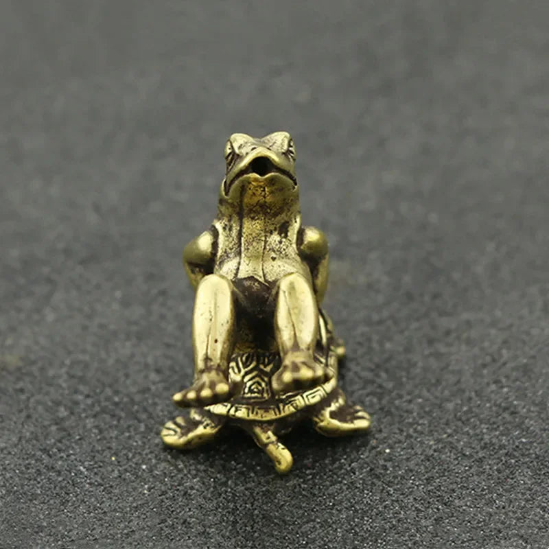 Brass Tortoise & Frog Miniature Statue | Antique Bronze Décor Bronze Miniature Statue Axl
