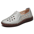 Women's Genuine Leather Retro Loafers – Wide Fit Flat Shoes Leather Flat Loafers Axl WB134 Gray B CN 41