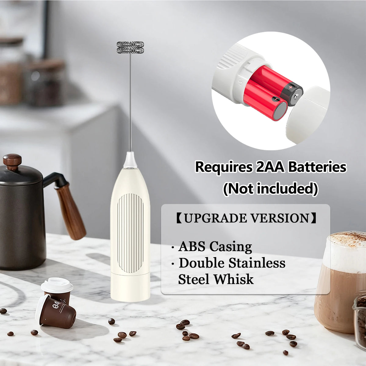 Handheld Milk Frother – Battery Operated Whisk & Foam Mixer Milk Frother Wand Axl Upgrade Cream