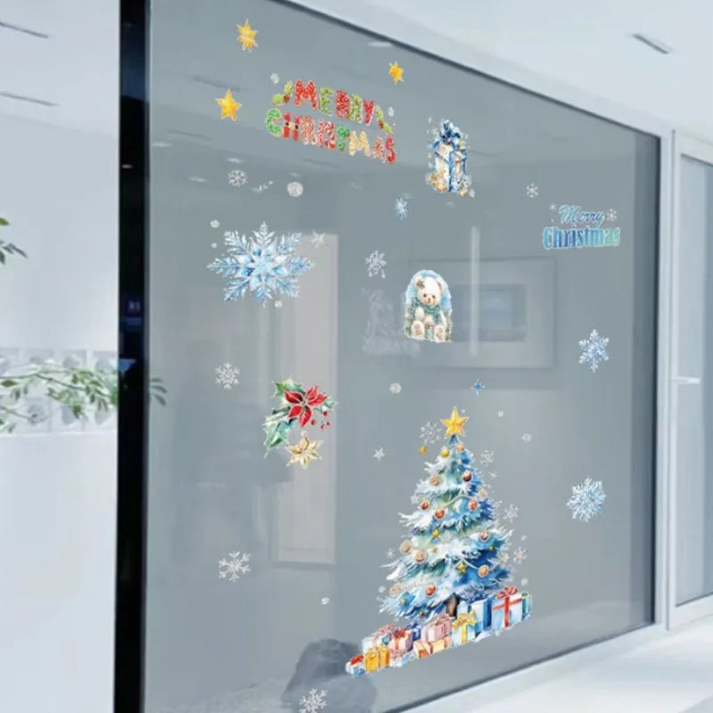 Christmas Santa Claus Gold Powder Electrostatic Window Stickers Window Cling Stickers Axl