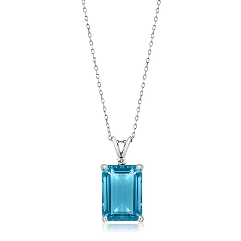 Huitan Blue CZ Square Pendant Necklace | Women's Wedding Jewelry Pendant Necklace Axl XL902 45cm