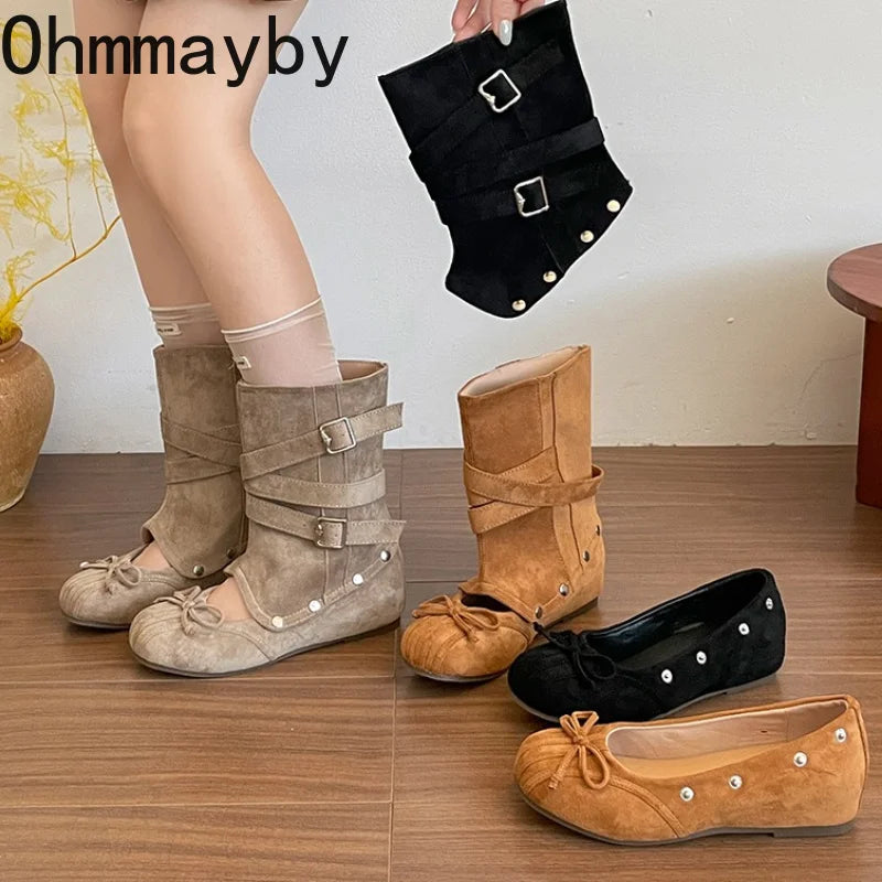 Women's Vintage Hollow-Out Wedge Boots – Multi Buckle Slip-On Wedge Boots Axl