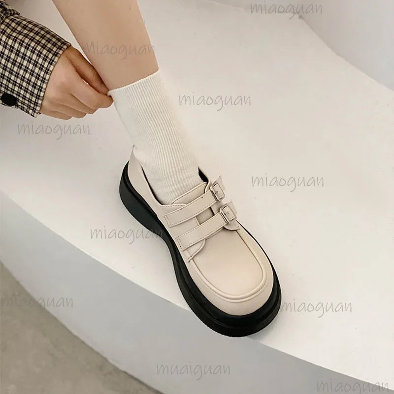 Women's Platform Loafers – Round Toe Mary Jane Buckle Flats Women's Loafer Flats Axl