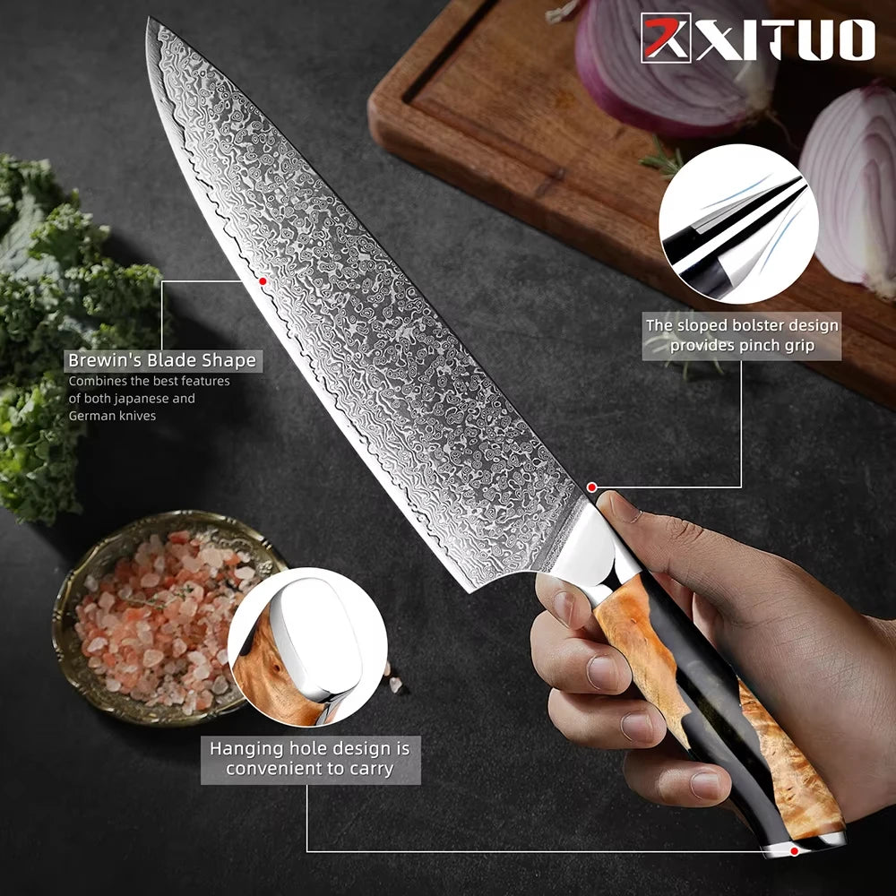 XITUO 7-Piece Damascus Steel Kitchen Knife Set | Ultra Sharp Kitchen Knife Set Axl