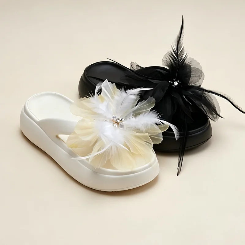 Women's Flower Beaded Slippers – Thick Sole Summer Flat Slides Women's Summer Slippers Axl