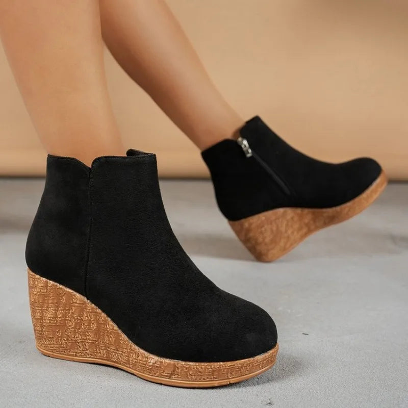 Women's Wedge Heel Ankle Boots – Faux Suede Zip Winter Boots Wedge Ankle Boots Axl
