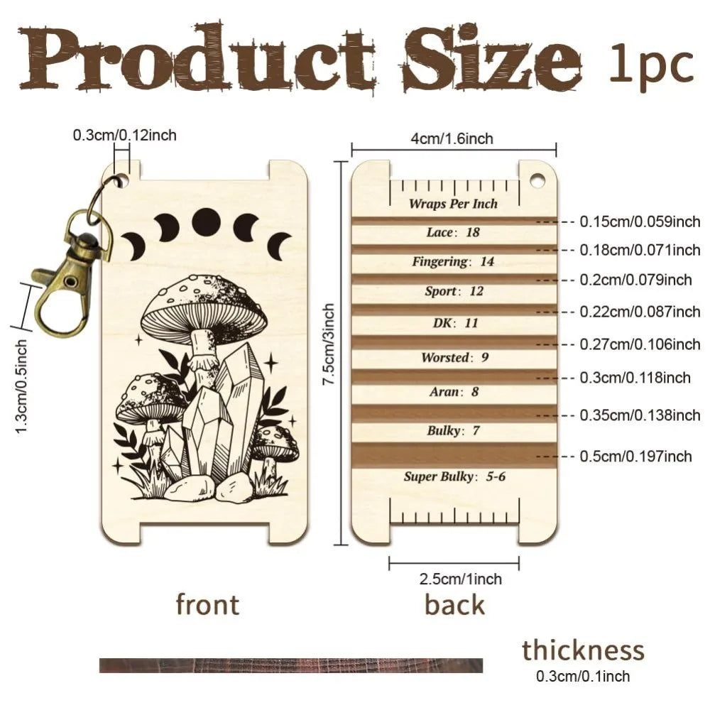 Wood Yarn WPI Gauge – Moon Phase Mushroom Spinning Card & Diz Yarn WPI Gauge Axl