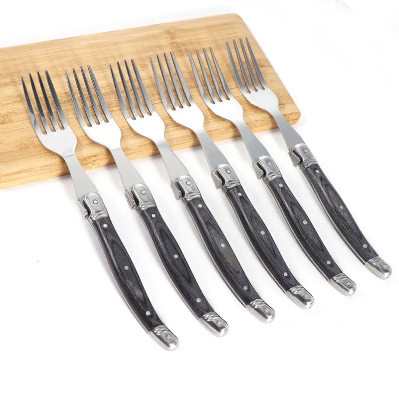 Laguiole Steak Fork Set 4–10 Pcs | Grey Pakkawood Handle Steak Fork Set Axl