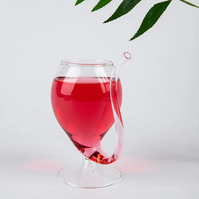 Creative Wine Glass with Built-In Straw | Borosilicate Cup Novelty Wine Glass Axl