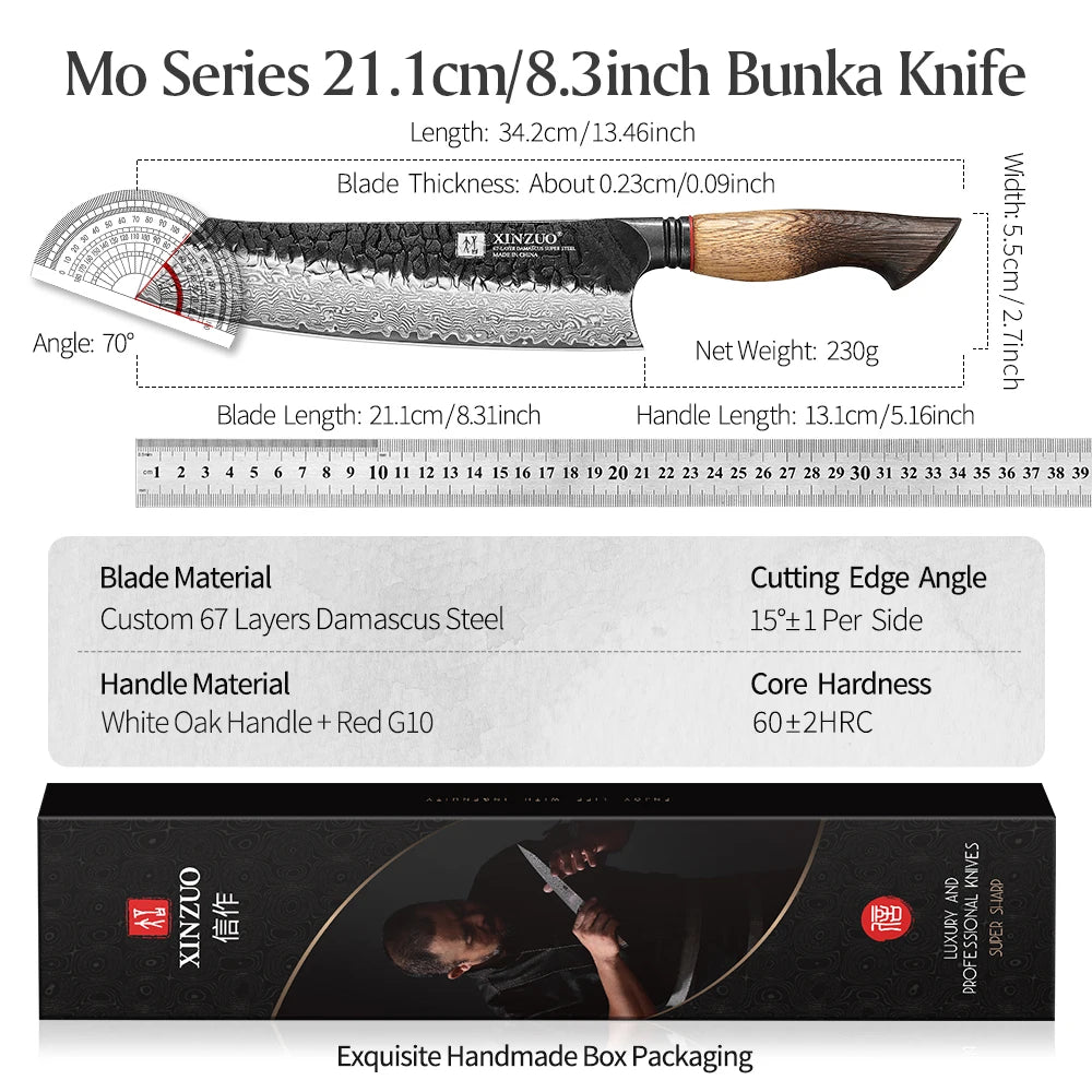 XINZUO 8.31" Bunka Knife – 67-Layer Damascus Steel Chef Knife Damascus Chef Knife Axl