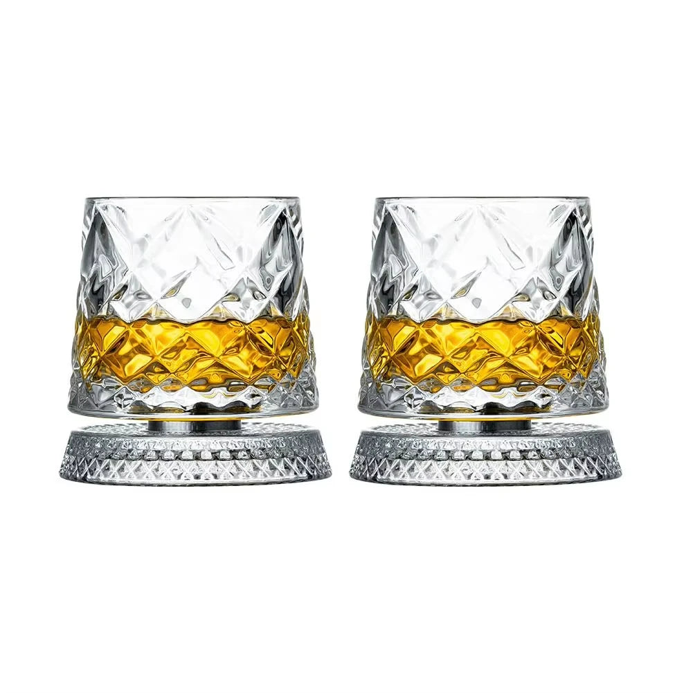 KEMORELA 2-Pack Rotating Whiskey Glasses | 360° Crystal Set Whiskey Glass Set Axl 2PCS A 301ml