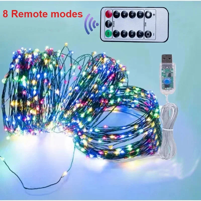 LED Copper Wire Fairy String Lights 8-Mode USB 5M 10M 20M LED String Lights Axl Multi with remote 5M