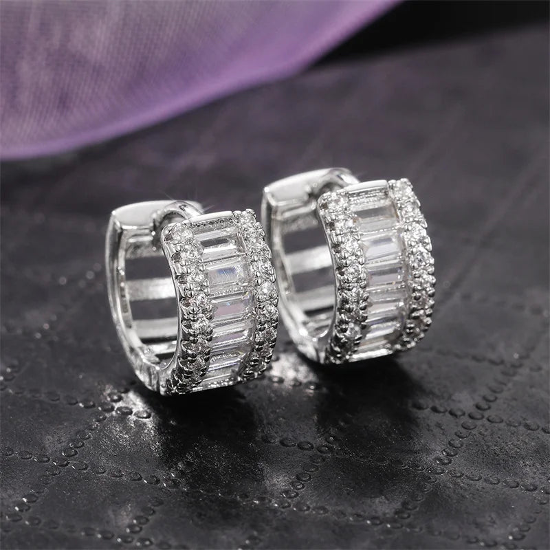 Huitan Women's Cubic Zirconia Hoop Earrings | Sparkling Fashion Hoop Earrings Axl