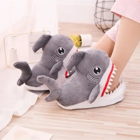 Women's Fuzzy Crocodile Plush Slippers | Slip-On Loafers Sz 5–10 Novelty Plush Slippers Axl Gray shark 10