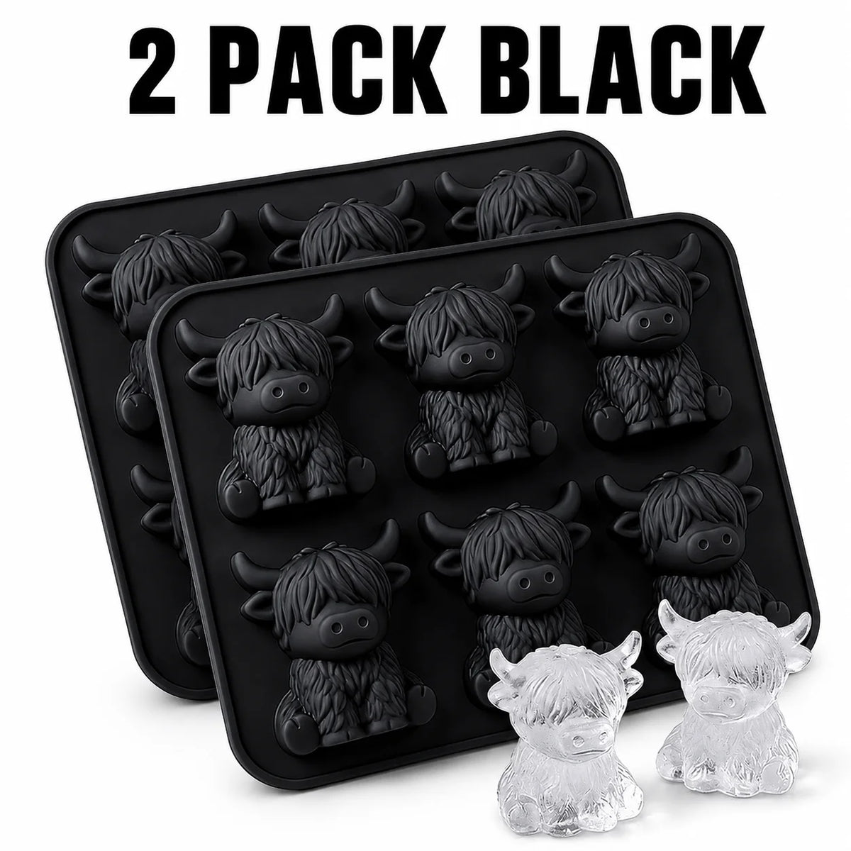 3D Highland Cow Silicone Ice Cube Tray – Yak Mold for Drinks Silicone Ice Cube Tray Axl 2 PACK Black