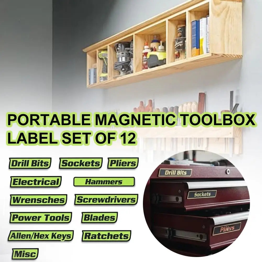 12-Piece Magnetic Toolbox Drawer Labels | 3D Bold Organizer Tool Organizer Labels Axl