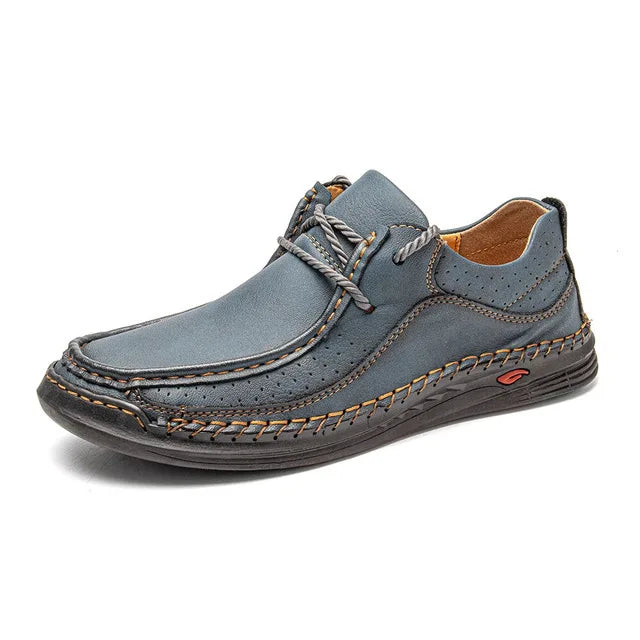 YBQJOO Men's PU Leather Casual Sneakers – Plus Size Lace-Up Men's Casual Sneakers Axl Blue 39