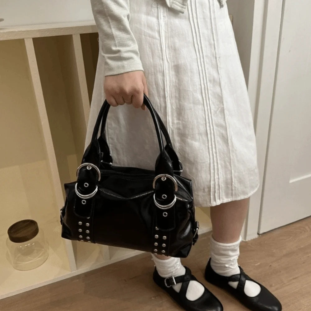Y2K PU Leather Women's Rivet Shoulder Tote Bag | Large Capacity Shoulder Tote Bag Axl