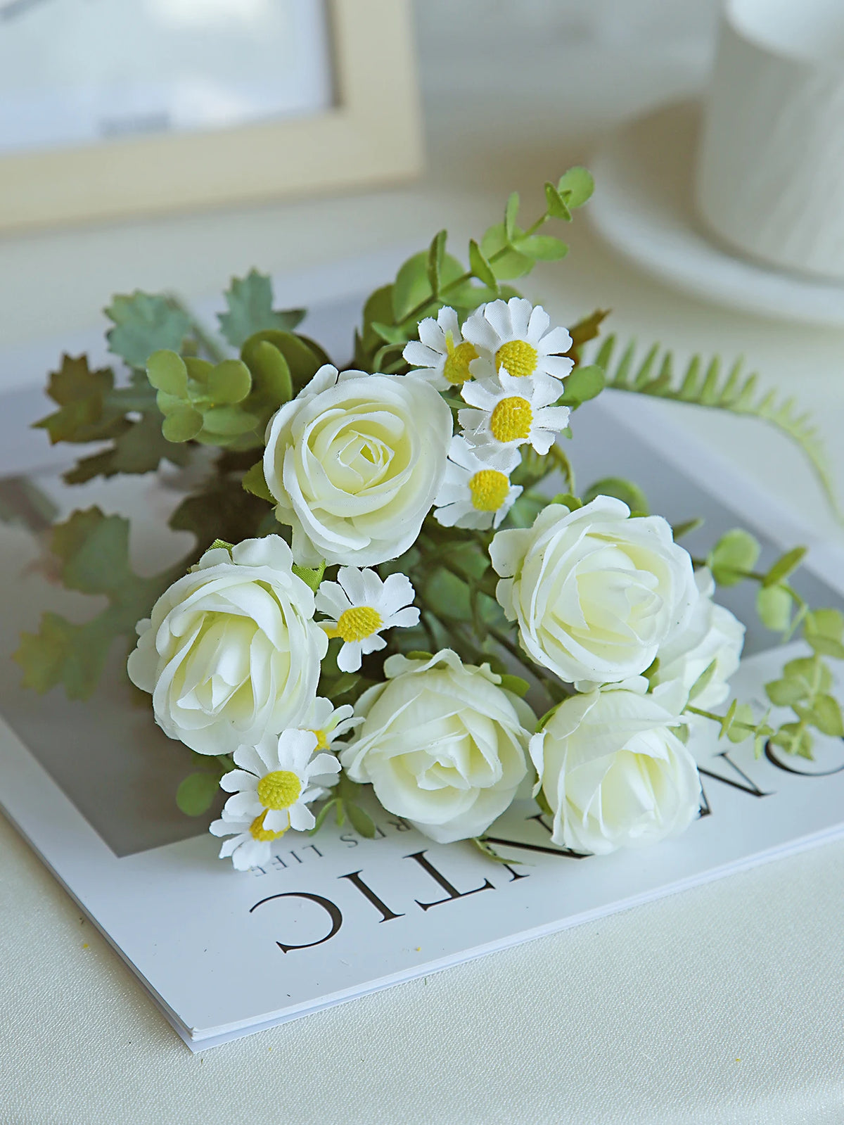 Silk Rose Artificial Flower Bouquet for Wedding & Home Decor Artificial Flower Bouquet Axl WHITE 1 PC