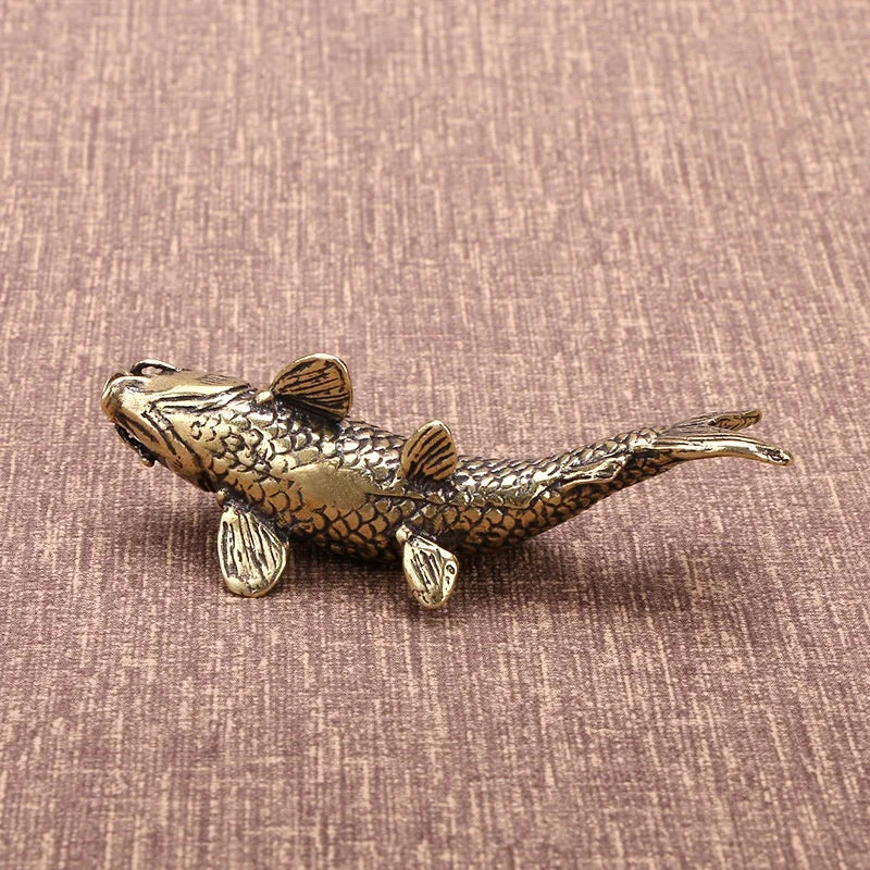 Solid Brass Carp Fish Statue – Feng Shui Desktop Ornament Brass Figurine Axl