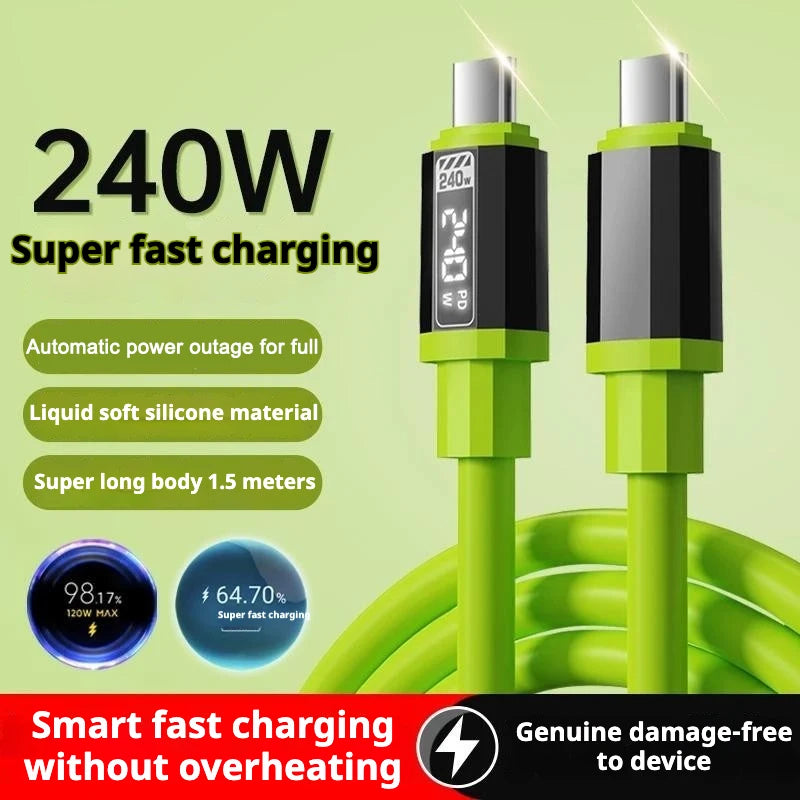 240W USB-C to USB-C Fast Charging Cable with Power Display USB-C Charging Cable Axl