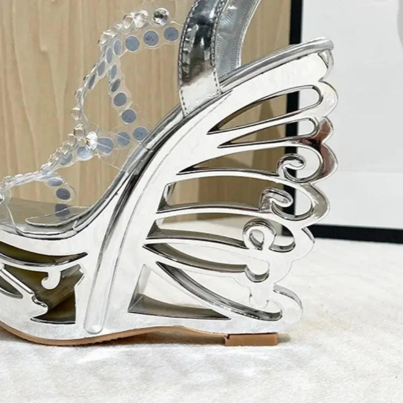 Women's 15cm Platform Wedge Sandals – Buckle Strap Peep Toe Platform Wedge Sandals Axl
