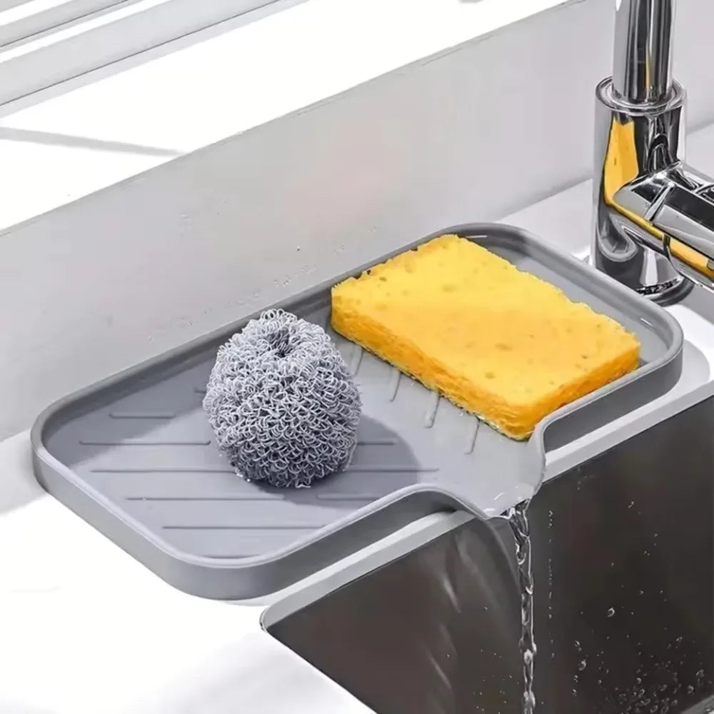 Silicone Sink Tray with Drain | Soap & Sponge Holder Sink Organizer Tray Axl