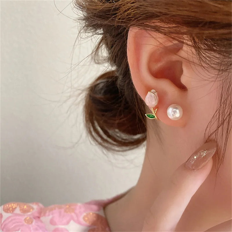 Vintage Pearl Rhinestone Flower Stud Earrings for Women Stud Earrings Axl