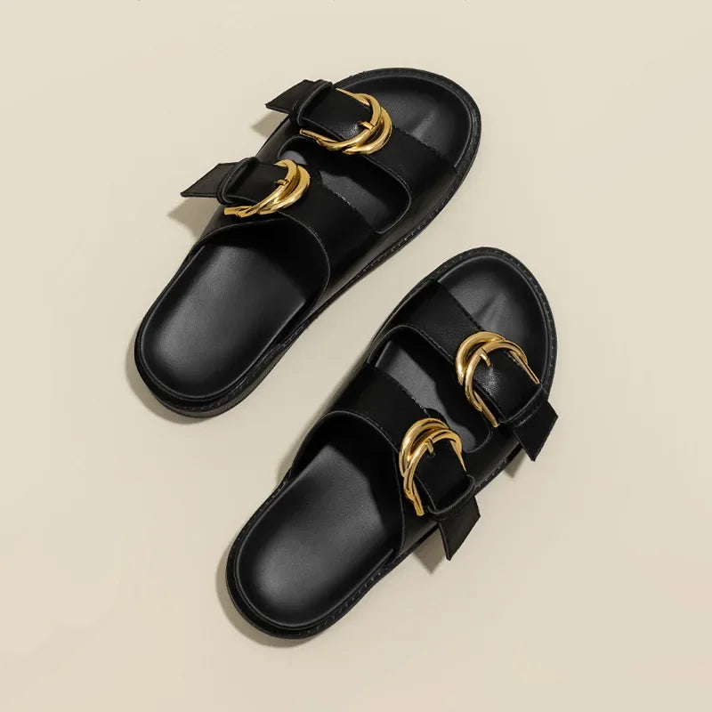 Women's Platform Gladiator Sandals Gold Buckle Roman Slides Platform Sandals Axl