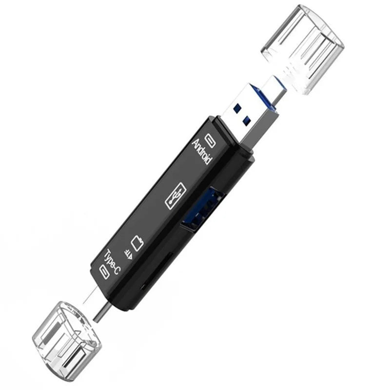 5-in-1 USB OTG Card Reader – Type-C, Micro USB, SD & TF USB OTG Card Reader Axl Black