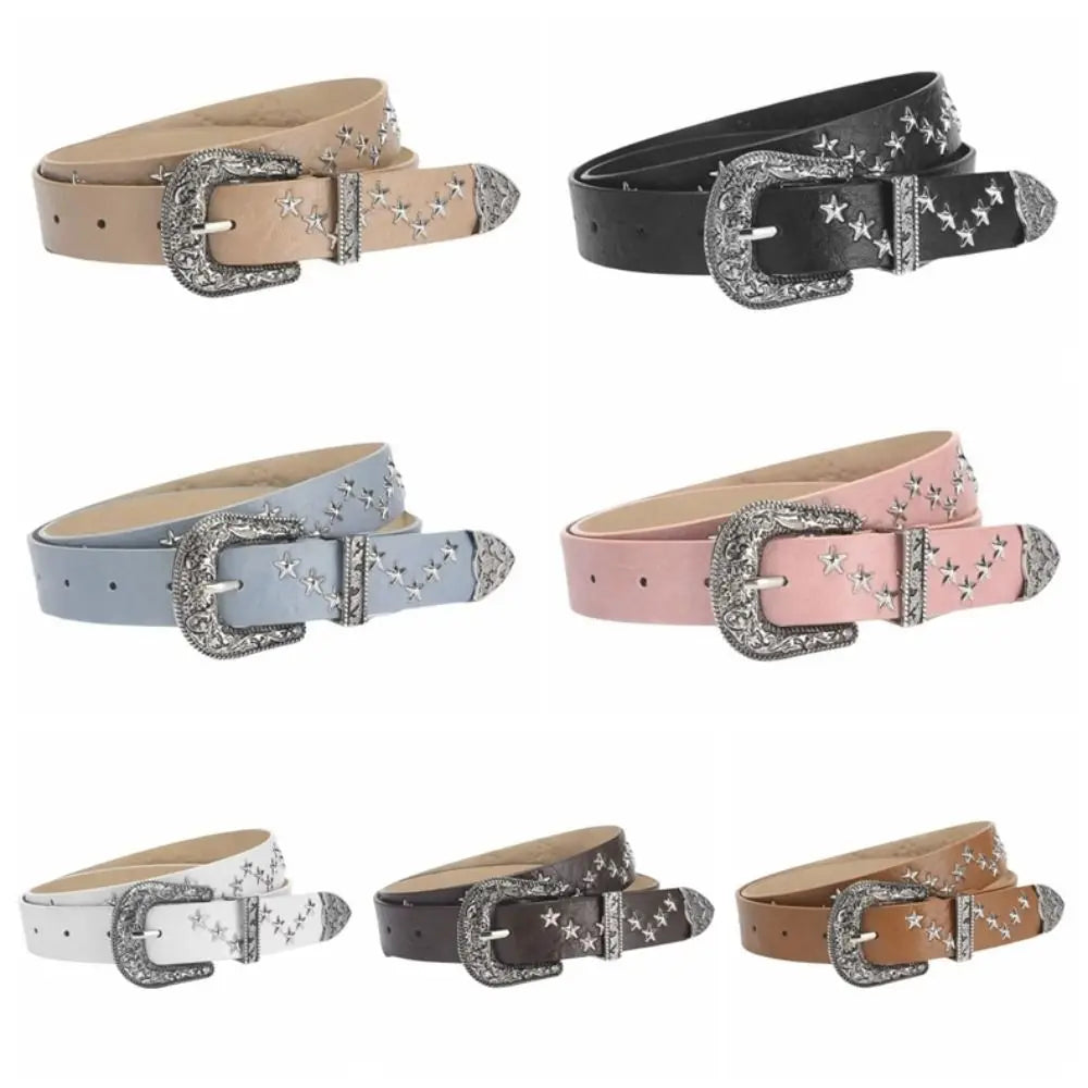 Y2K Punk Studded Belt – Gothic PU Leather Star Waistband Fashion Belt Axl