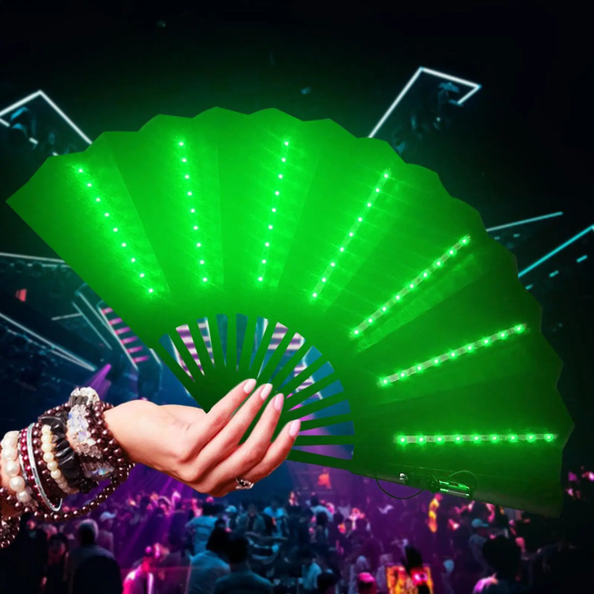 LED Glow Folding Fan – 63 LEDs for Rave, Halloween & Party LED Party Fan Axl