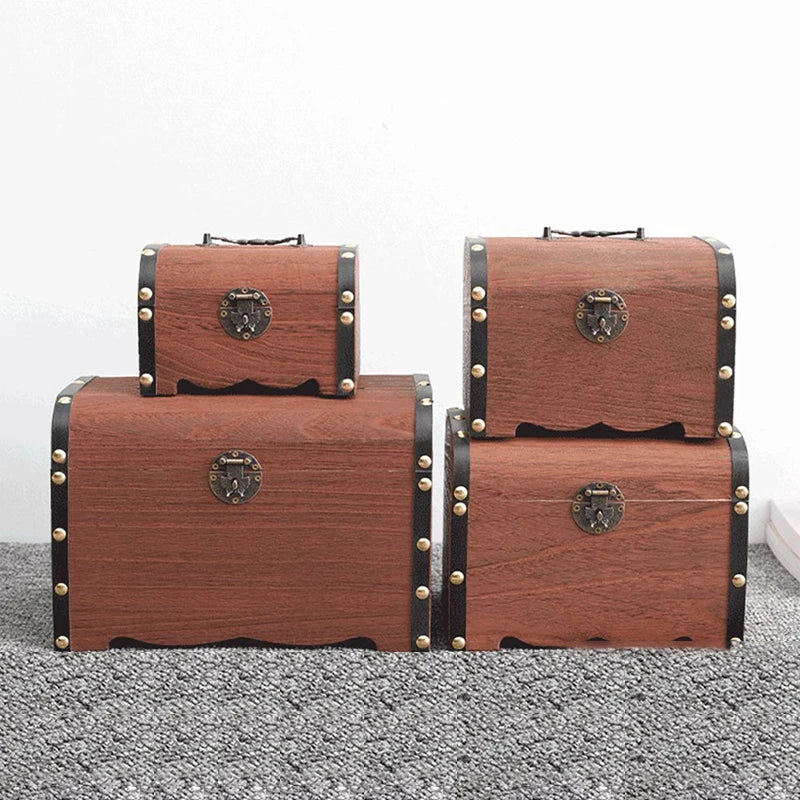 Vintage Wooden Treasure Chest with Lock | Piggy Bank & Decor Decorative Storage Box Axl