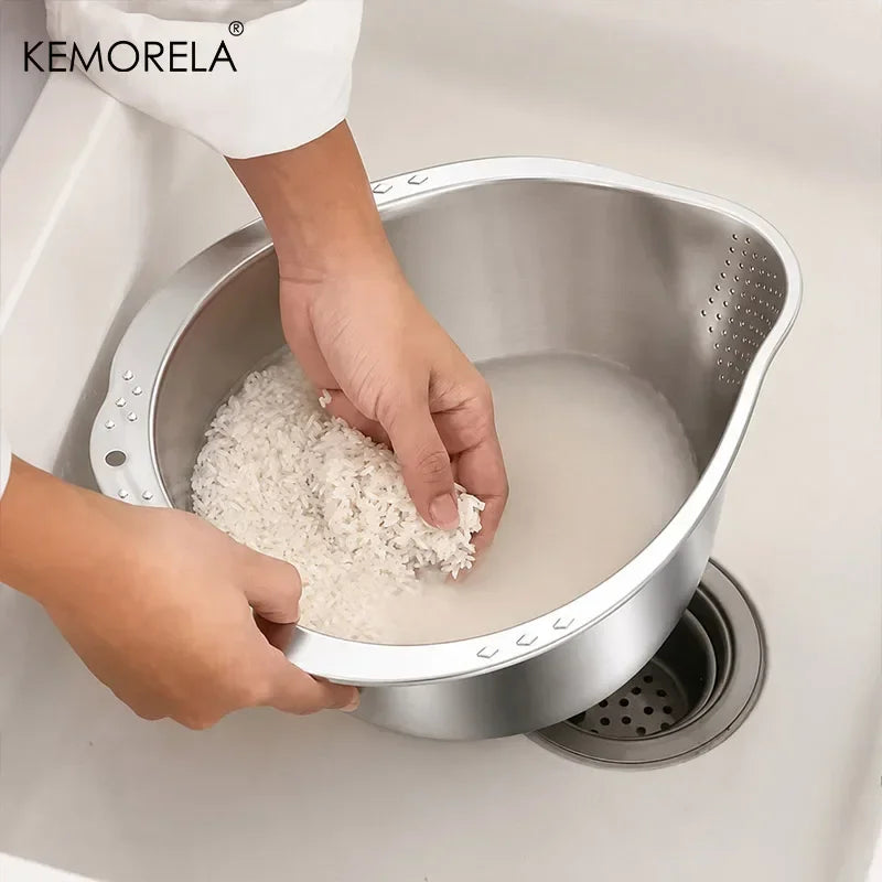 KEMORELA Stainless Steel Rice Washer Bowl & Colander Colander Strainer Bowl Axl