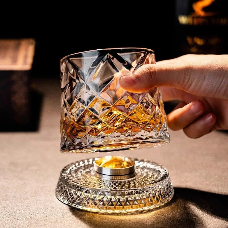 360° Rotating Whisky Glass – Crystal Snifter Gift for Men Rotating Whisky Glass Axl