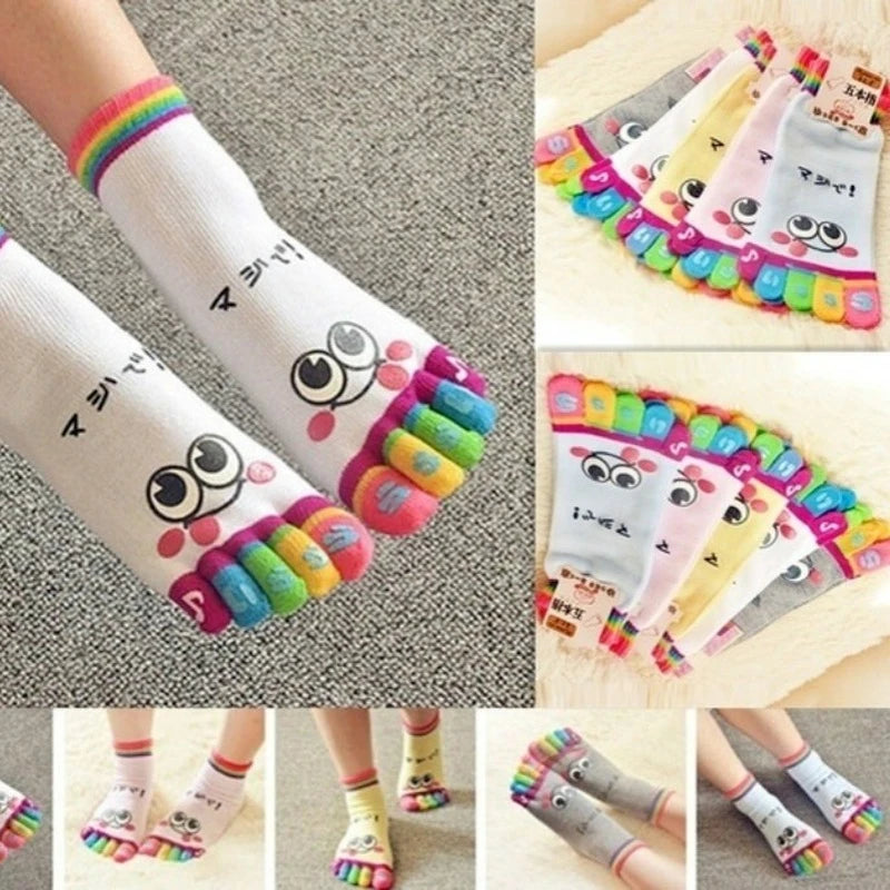 Women's Smiley Bear Toe Socks – Cute Funny Cotton Crew Socks Novelty Toe Socks Axl