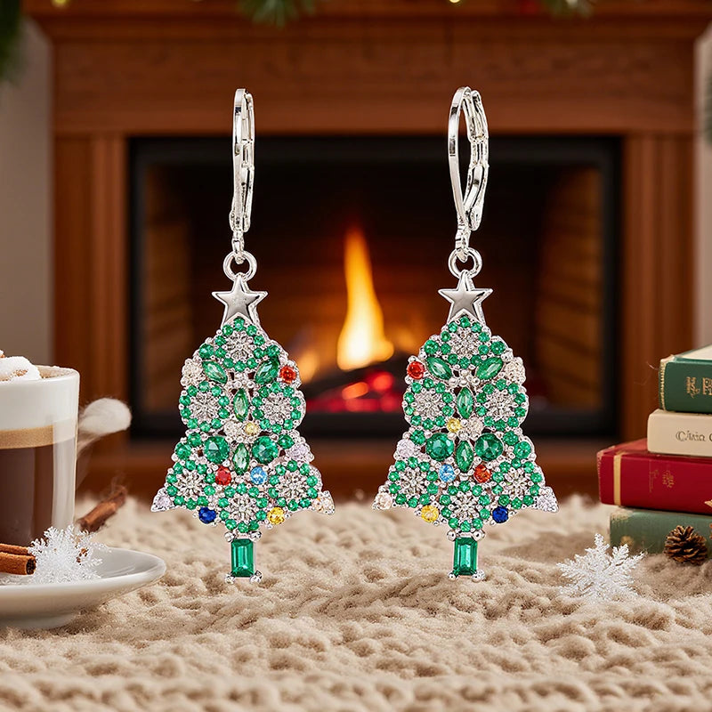Huitan Christmas Tree Dangle Earrings – Cubic Zirconia Dangle Earrings Axl