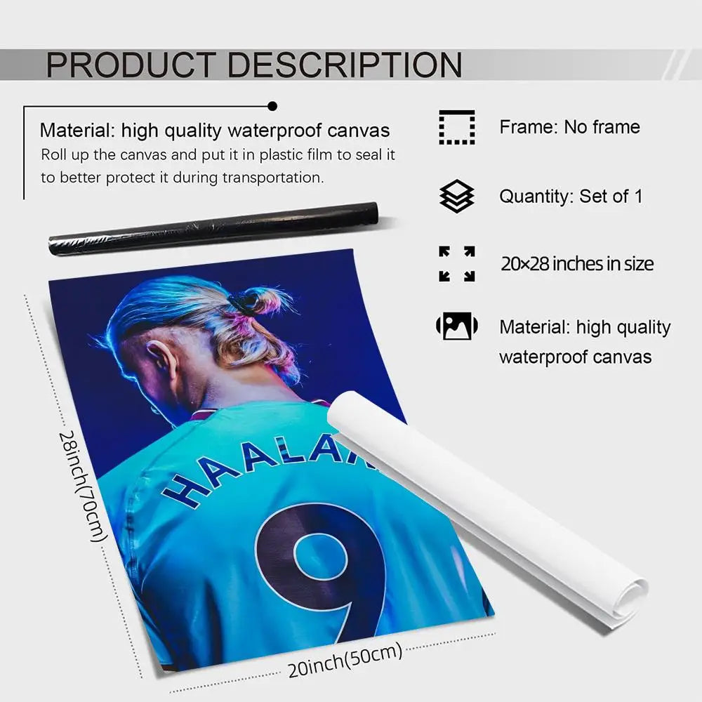 Haaland No.9 Canvas Wall Art – Unframed Football Poster Canvas Wall Art Axl